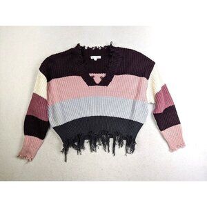 COCO & JAIMESON - WOMEN'S STRIPED CROPPED PULLOVER SWEATER - SIZE L